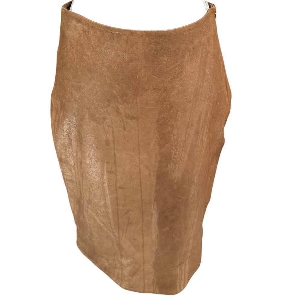 Skaist Taylor Leather Skirt Brown 8 High-Low Asymmetric Distressed NWT